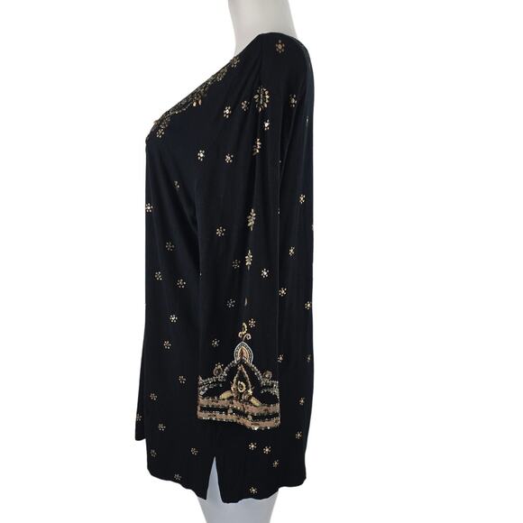 Chico's Black Gold Bronze Sequenced V-Neck Women's Blouse 3 - L - Picture 2 of 6